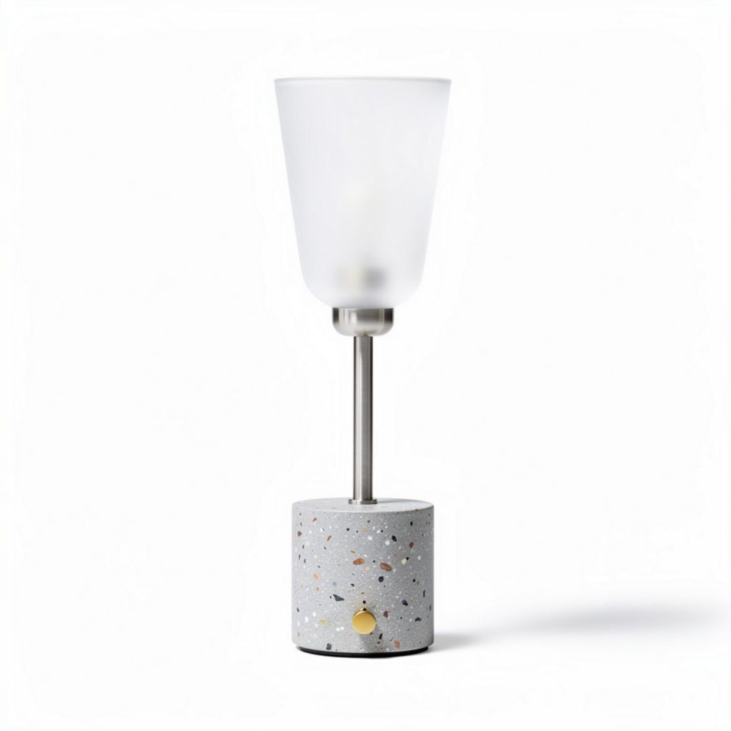 Betonnen tafellamp met opaal glazen kap en dimmer 10 x 10 x 30cm