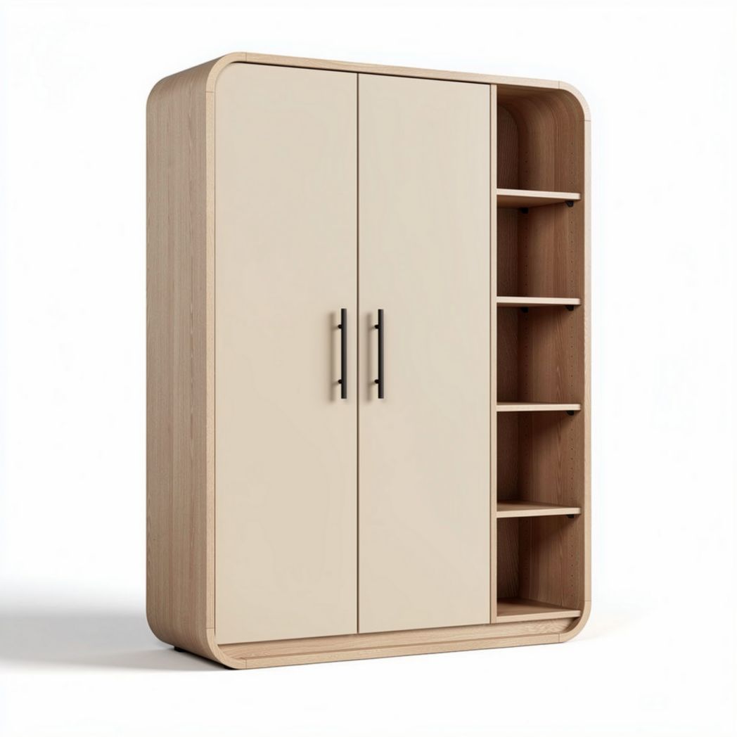 Kast met opbergruimte en open planken van hout in beige en bruin 80 x 40 x 180cm