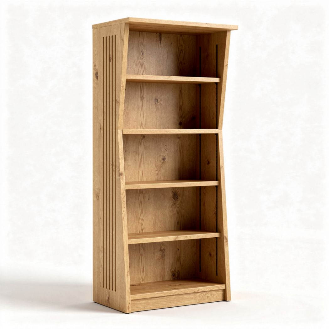 Boekenkast van massief hout met vijf planken 30 x 80 x 180cm naturel eiken