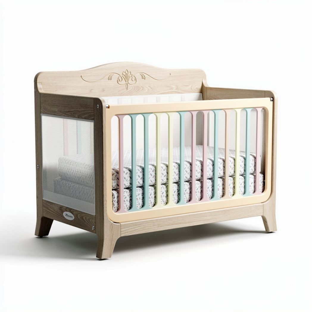 Houten wieg met kleurrijke spijlen voor baby 120 x 60 x 80cm