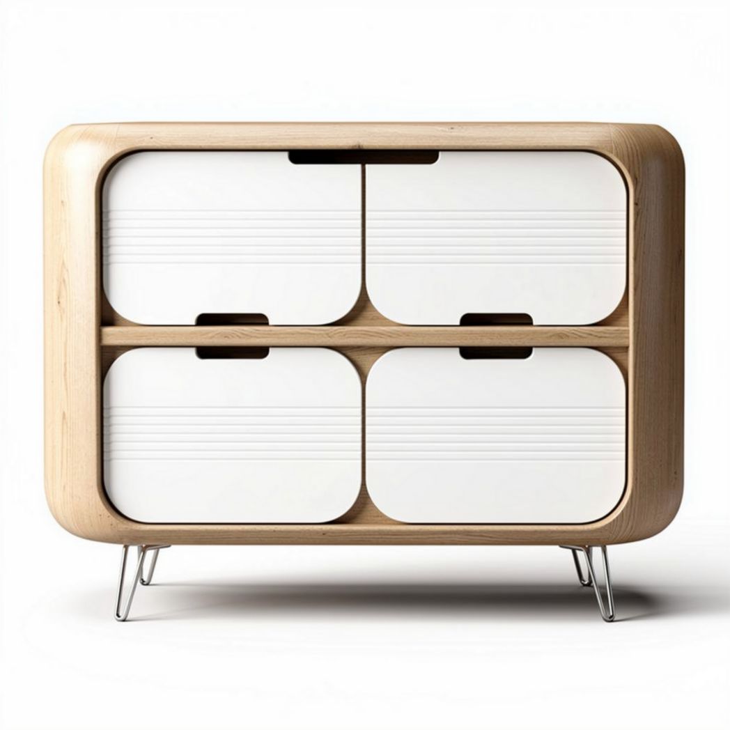 Houten kast met witte lades voor woon- en opbergruimte 90 x 45 x 70cm