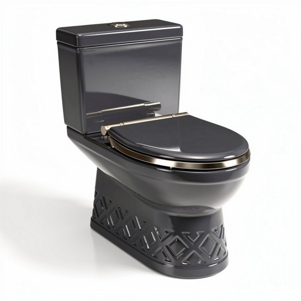 Grijze toiletpot met gouden details afmetingen 68 x 37 x 77cm