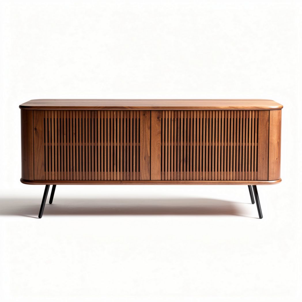 Houten tv-meubel met slatdesign en metalen poten 150 x 40 x 60cm
