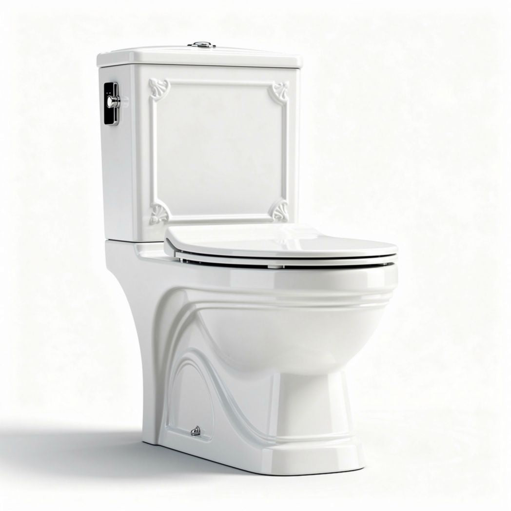 Wit keramisch toilet met afsluitbare zitting en afmetingen 75 x 40 x 75cm