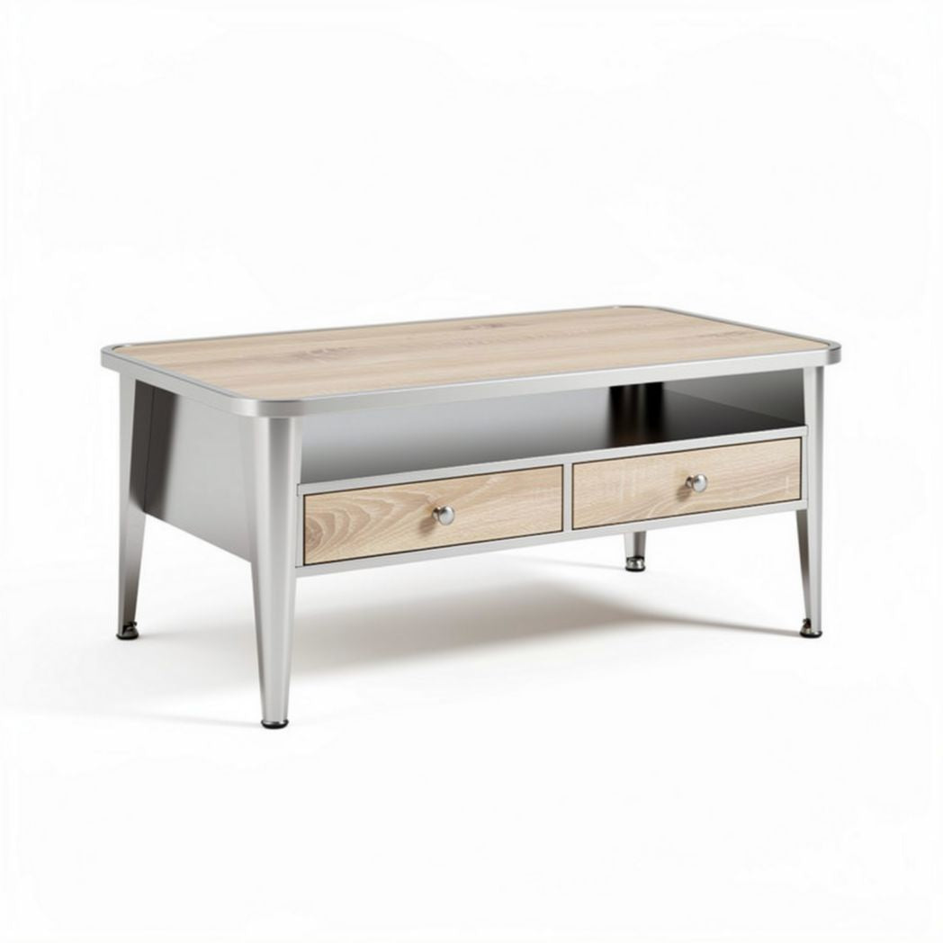 Salontafel met hout en staal afwerking 120 x 60 x 45cm met lades