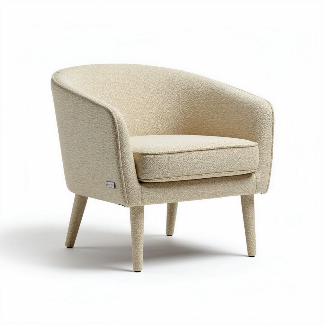 Beige stoffen fauteuil met gestructureerde bekleding en houten poten 80 x 70 x 70cm
